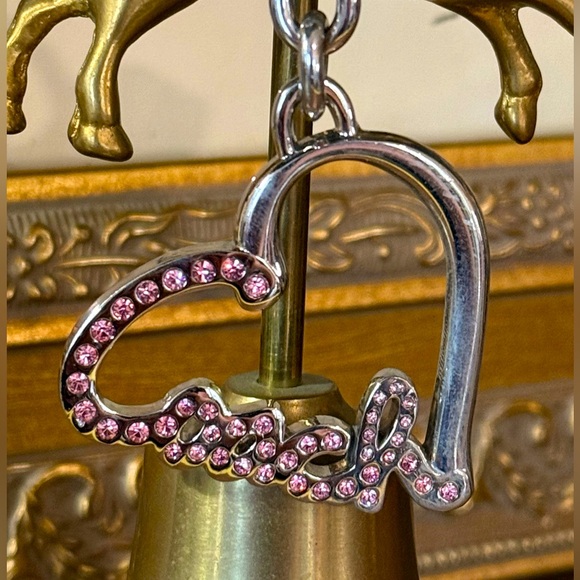 Coach Signature Pave Crystal Script Heart Key Chain Key Ring 92361 EUC approx 3” - Picture 3 of 9